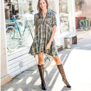 Ryan Michael Plaid Western Style Mini Dress Medium